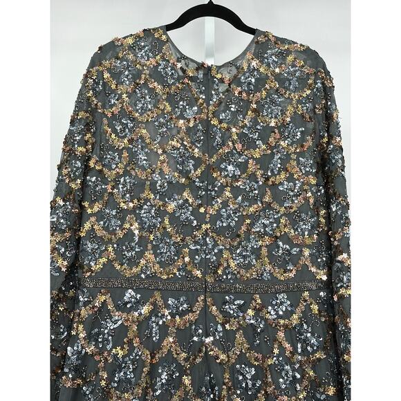 Mac Duggal Charcoal Embellished Illusion High Neck L/S A Line Gown [ 24 ]‎ - Picture 7 of 13